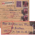 DR-Infla - 3x4 M. Germania u.a. Wertpaketkarte Kirchheimbolanden 25.2.22
