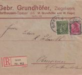 DR-Infla - 4 M. Germania u.a. Einschreibebrief Speyer (Harthausen) 10. JUL 22