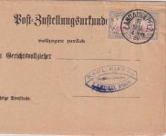 Bayern - 2x10 Pfg. Wappen/Porto Ortszustellurkunde Landau (Queichheim) 1889