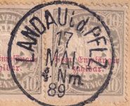 Bayern - 2x10 Pfg. Wappen/Porto Ortszustellurkunde Landau (Queichheim) 1889
