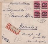 DR-Infla - 250 Tsd/500 M. 4er-Block Einschreibebrief i.d. SCHWEIZ Regensburg