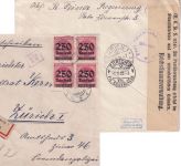 DR-Infla - 250 Tsd/500 M. 4er-Block Einschreibebrief i.d. SCHWEIZ Regensburg