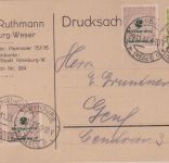 DR-Infla - 3x2+10 Mrd. Korbdeckel (Perfin) Drucksachenkarte i.d. SCHWEIZ