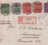 DR-Infla - 2x3 M. Posthorn u.a. Einschreibebrief n. HOLLAND Crefeld 20.2.22