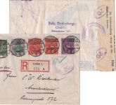 DR-Infla - 2x3 M. Posthorn u.a. Einschreibebrief n. HOLLAND Crefeld 20.2.22