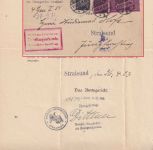 DR-Infla - 3x50+10 M. Ziffer Dienst-Ortszustellurkunde Stralsund 27.4.23