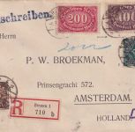 DR-Infla - 200 M. Queroval u.a. Einschreibebrief n. HOLLAND Bremen 6.3.23