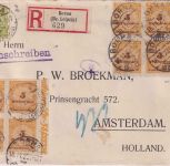 DR-Infla - 8x5 Mrd. Korbdeckel u.a. Einschreibebrief n. HOLLAND Borna 18.11.23