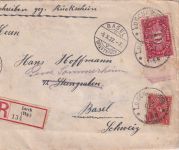 DR-Infla - 20 M. Pflüger ua. Einschreibebrief/Rückschein i.d. SCHWEIZ Lorch 1922