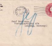 USA - 2 C. unterfrankierter Ganzsachenumschlag Los Angeles - Leipzig 1921