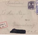 DR - 20 Pfg. Germania Walze/Oberrand u.a. Einschreibebrief Hamburg 4 5.8.19