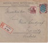 DR - 35 Pfg. Germania b-Farbe u.a. Einschreibebrief Netzschkau - Jessnitz 1919
