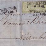 NDP/Bayern - 1/3 Gr. gez. Dreierstreifen Brief Ra2 Düsseldorf 29/11 (1869)