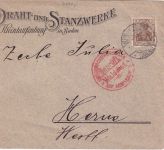 DR - 3 Pfg. Germania Drucksachenbrief Kleinlaufenburg - Herne 14.8.18 Zensur