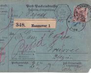 DR - 50+20+10 Pfg. K/A Perfin "CC&GCo" Paketkarte n. BELGIEN Hannover 1891
