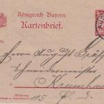 Bayern - 10 Pfg. Rauten GA-Kartenbrief/privater Zudruck Augsburg - Krumbach 1902