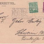 DR-Infla - 20+40 M. Freimarken Bücherzettel/Karte München - Schwerin 9.7.23