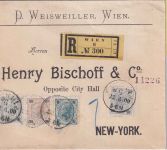 Österreich - 50 H. Ausgabe 1899 u.a. Einschreibebrief n-. USA Wien 1900