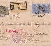 Österreich - 2x25+30 H. Jubiläum Einschreibe-Eilbrief i.d. SCHWEIZ Wien 1915