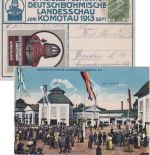 Österreich - Komotau 1913 Deutsch-Böhm. Landesschau SST+Sonderkarte+Vignette