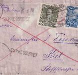 Österreich - 30+25 H. Jubiläum Expressbrief (Rohrpost) Wien - Kiel 1909