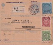 Österreich - 2 K. Wappen u.a. Paketkarte i.d. TÜRKEI Wien - Konstantinopel 1917