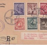 Österreich - Antifa-Ausstellung Teilsatz Einschreibekarte/FDC n. BRASILIEN 1946