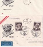 Österreich - 2x1 S. Tag d. Briefmarke Schmuck-FDC/Lupo-Drucksache n. USA 1953