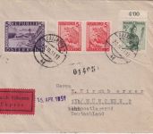 Österreich - 5 S. Landschaften u.a. Eilbrief Salzburg - München/postlagernd 1951