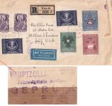 Österreich - 75 J. Weltpostverein Satz 2x u.a. Lupo-Einschreibebrief n. USA 1949