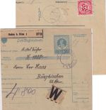 Österreich - Baden b. Wien 1921 bar frank. Wertpaketkarte n. Burgkirchen