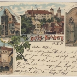 Bayern - Nürnberg Mehrbild-Farblitho Schlosshof Eiserne Jungfrau gelaufen 1898