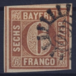 6 Kr. Quadrat braun, Type I, gMR 160/Kitzingen - einwandfrei gepr. Sem BPP