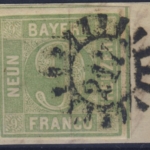 9 Kr. Quadrat bläulichgrün, Mi.Nr. 5aIII, gMR 217/München - voll- bis