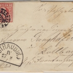 3 Kr. Quadrat rot, Brief oMR 508/Straubing 27/8. (?) n. Kollbach b.