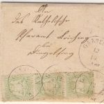 1 Kr. Wappen gez., senkr. Dreierstriefen, Brief K1 Gangkofen 12/10 (?) n.