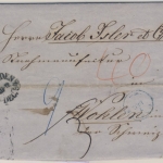 Sachsen, Portobrief i.d. SCHWEIZ, Dresden Wohlen 1854 - rs. bad. Bahnpost-Stpl.