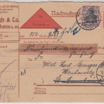 DR - 10+50 Pfg. Germania Nachnahmekarte Rüdesheim - St. Goarhausen 1921 retour