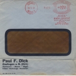 DR - Esslingen 1928, 20 Pfg. AFS Dick-Stahlwaren, Fensterkuvert