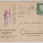 BRD - 10 Pfg. Luther Einzelfrankatur Fernkarte Braunschweig - Berlin 1952