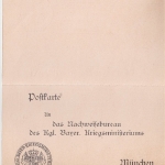 Bayern - München Heeressache Vordruckkarte m. Antwortteil Nachweisbüro ca. 1914