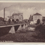 Sudetenland Falkenau sw-Ansicht Brücke und Fabrik gestempelt 21.3.38