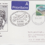 Färöer - Lufthansa 1st-Flug Köln - Rom 1992 Zuleitungspost Luftpostkarte