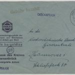 Kontrollrat - Ankum (Bz. Osnabrück) 4.9.45 Gebühr bezahlt L1 Brief n. Hannover