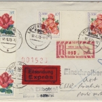DDR - Rosen Zwischenstegpaare + SbPA Eilboten Einschreibebrief Leutenberg 1973
