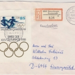 DDR - Olympiade 1988 Blockausgabe Einschreibebrief Stavenhagen Reuterstadt