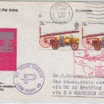 England - Lufthansa 1st-Flug München - Sao Paulo 1974 Zuleitungspost Schiffspost