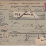DR - 80 Pfg. Germania o.Wz. Paketkarte n. DÄNEMARK (Veile) Berlin S42 - 1904