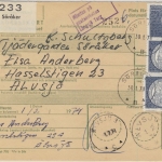 Schweden - 3x6 Kr. Freimarke Salvatortaler Paketkarte Söraker - Älvsjö 1974