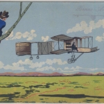 Schweiz - Neujahr farbige Glückwunschkarte Flugzeugmotiv Doppeldecker 1917